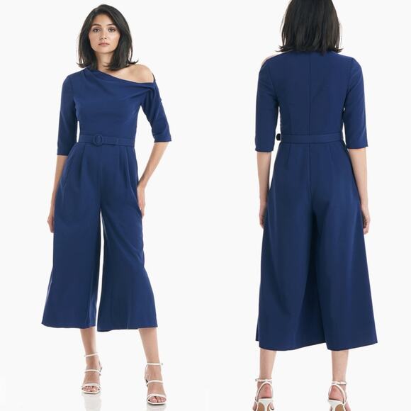 NWT Kay Unger Navy Blue Tori Tea Length Jumpsuit